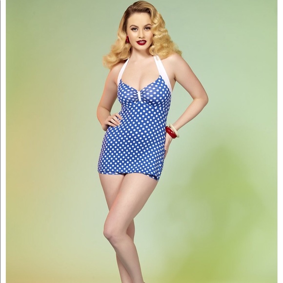 Pinup Couture Other - Pinup Couture Bettie Blue Polka Dot swimsuit